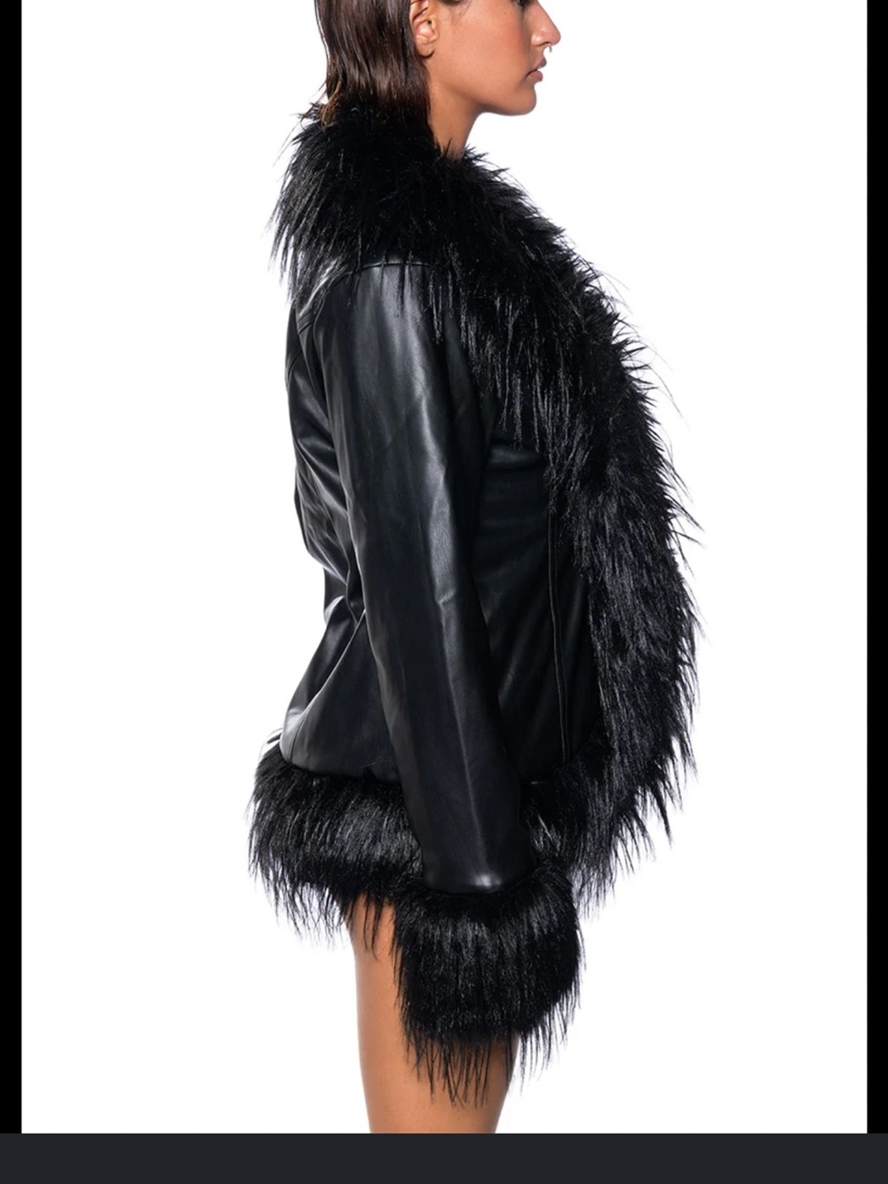 AKIRA Black Faux-Leather Jacket with Black Faux-Fur Trim